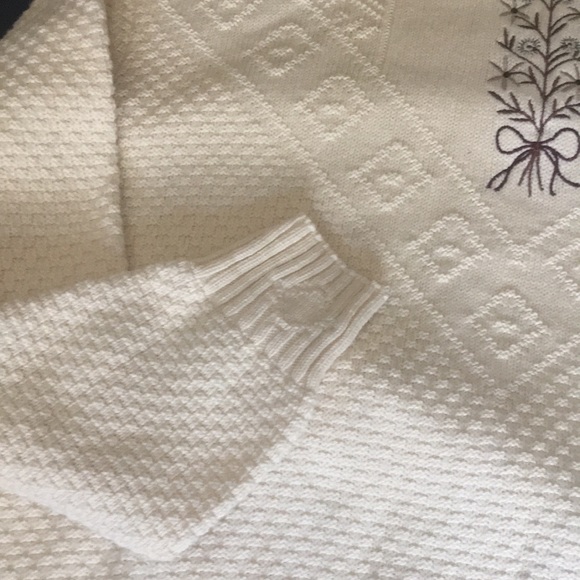 Vtg Winter Sweater-Large-Off White w/Brown & Green Embroidery- CK Grace-Canada - Picture 4 of 9